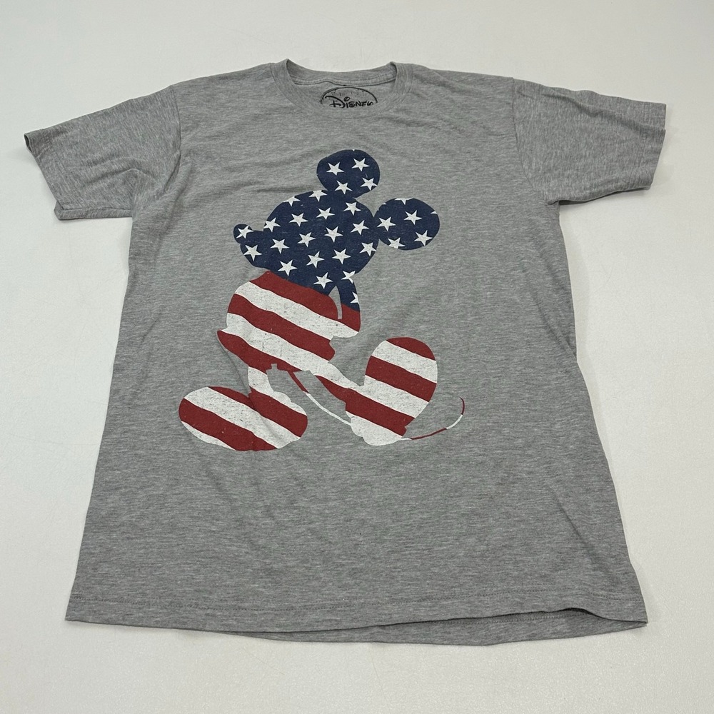 Disney Men's Graphic T-Shirt Heather Gray Mickey USA Flag Size M